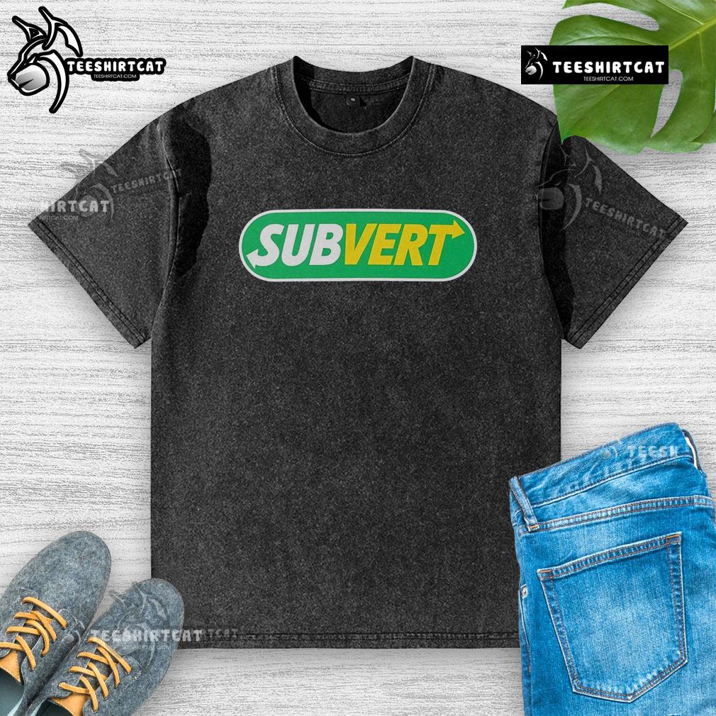 Top Subvert Subway Parody Logo on a washed t-shirt, featuring a vibrant graphic design for casual streetwear enthusiasts.