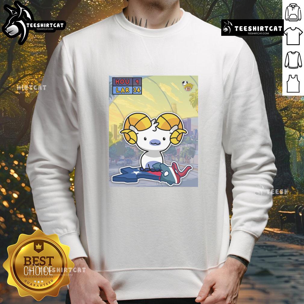 Awesome Los Angeles Rams sweatshirt featuring a bold stampede design through Houston Texans colors, perfect for fans.