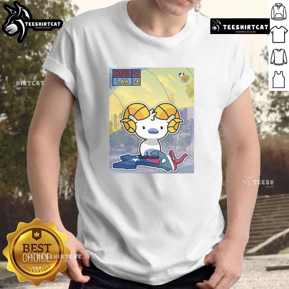 Awesome Los Angeles Rams stampede through Houston Texans t-shirt featuring bold graphics and team colors.