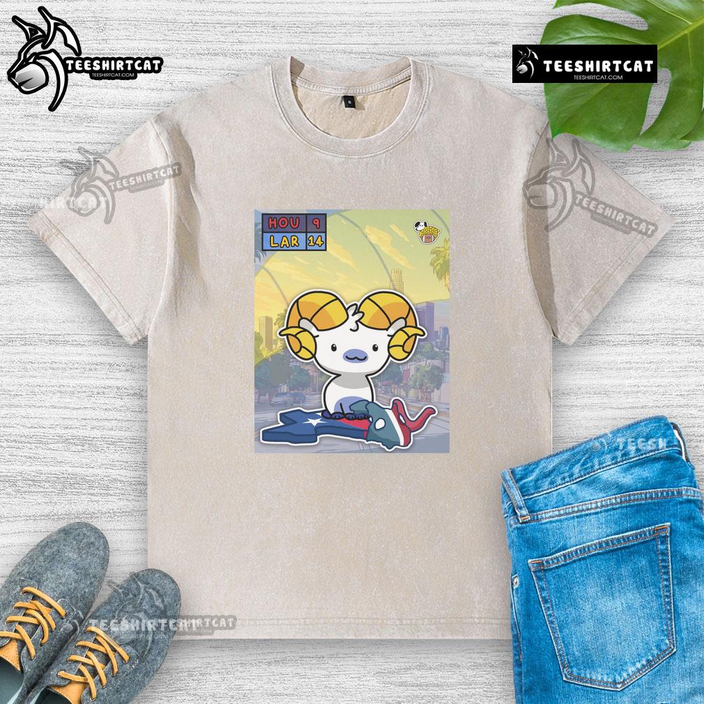 Los Angeles Rams stampede graphic on washed t-shirt, perfect for fans of the NFL and Houston Texans rivalry.