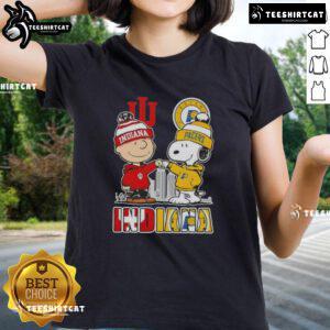 Cute Snoopy and Charlie Brown Indiana sports Hoosiers X Pacers skyline ladies tee shirt design