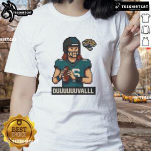 Funny Jacksonville Jaguars 'Duuuuuuvalll' pixel art ladies tee featuring vibrant graphics and team spirit.