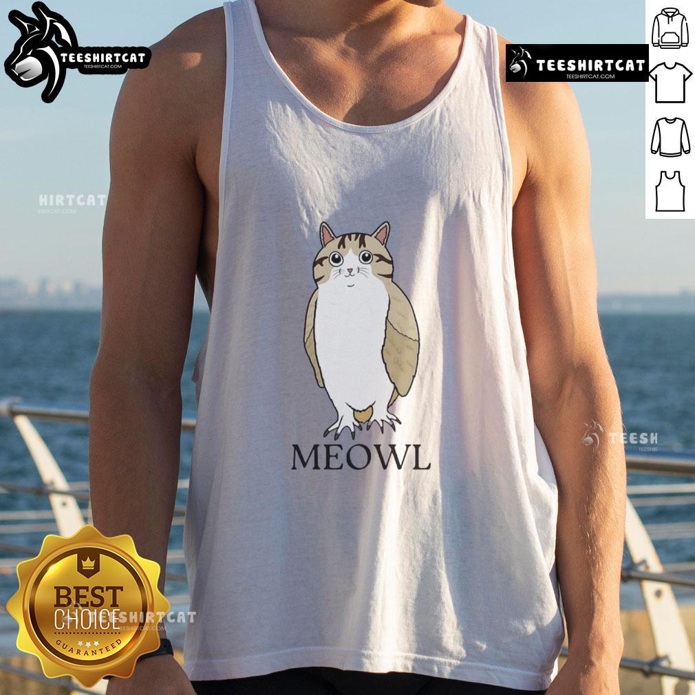 Adorable cat and owl graphic on a funny cute tank top, perfect for animal lovers and casual summer wear.