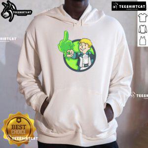Funny green power hoodie featuring a boy making a middle finger gesture, perfect for humorous streetwear.