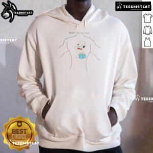 Alt Text: Funny Snoopy back tattoo idea showcased on a cozy hoodie, perfect for Peanuts fans and tattoo enthusiasts.