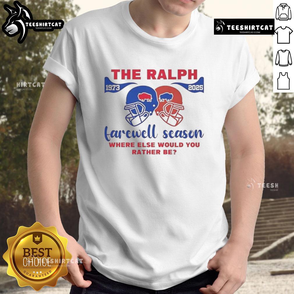 Good Buffalo Bills The Ralph Farewell 1973 2025 Season helmet t-shirt featuring iconic team logo and vibrant design.