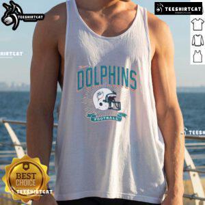 Distressed vintage tank top featuring the Miami Dolphins football helmet design for fans and collectors.