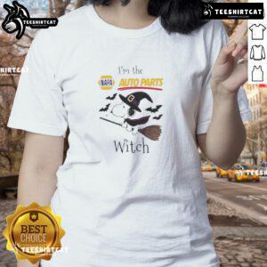 Good NAPA Auto Parts x Snoopy I'm The Witch Halloween Ladies Tee featuring a fun design perfect for Halloween festivities.