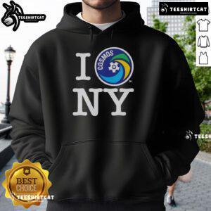 Good New York Cosmos I Love NY hoodie in vibrant colors, perfect for fans of NYC and soccer culture.