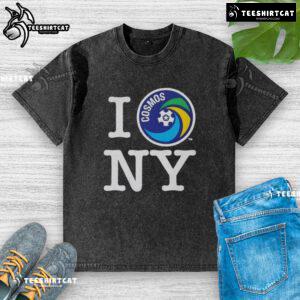 Good New York Cosmos I Love NY washed t-shirt featuring a vintage design, perfect for fans of NYC and soccer.