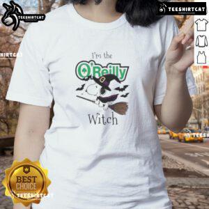 Good O'Reilly Auto Parts x Snoopy I'm The Witch Halloween Ladies Tee featuring a playful witch design for festive attire.