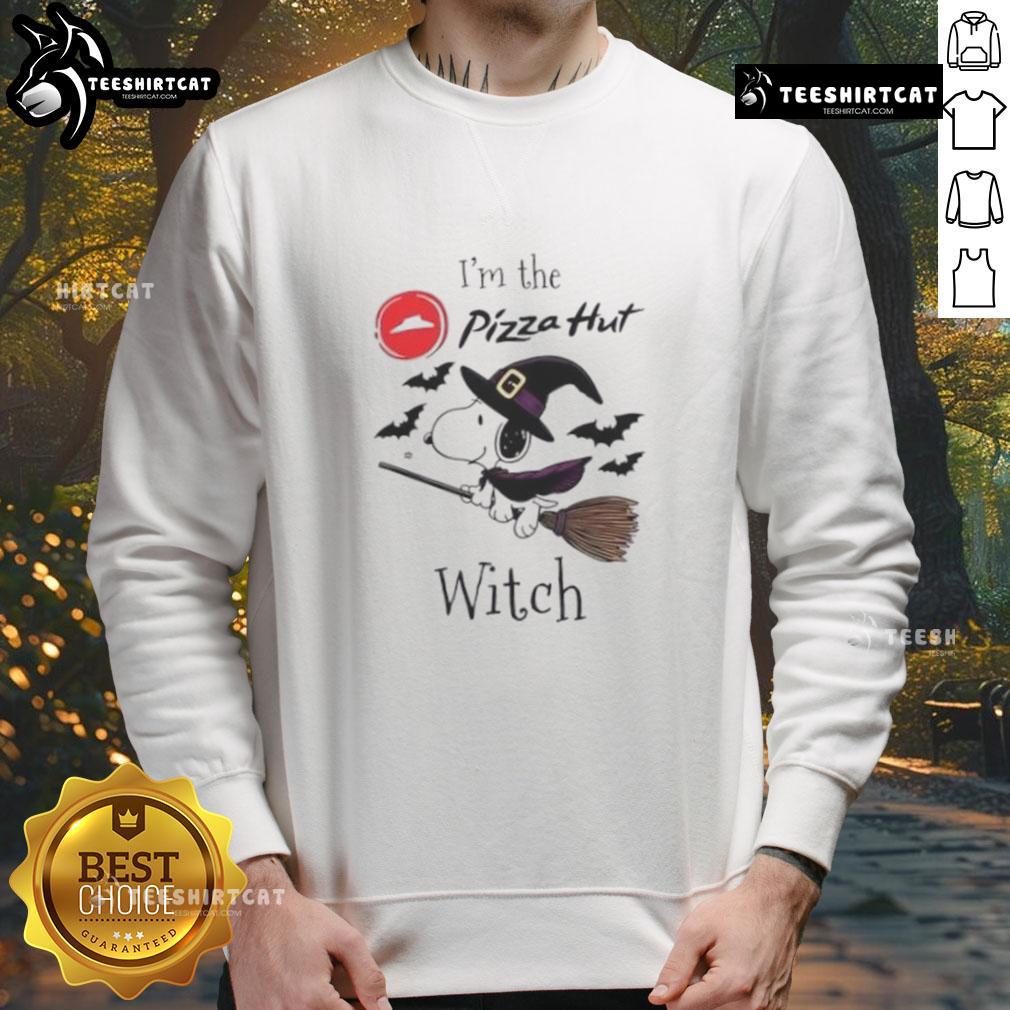 Good Pizza Hut x Snoopy I'm the Witch Halloween sweatshirt featuring a playful design perfect for spooky season.