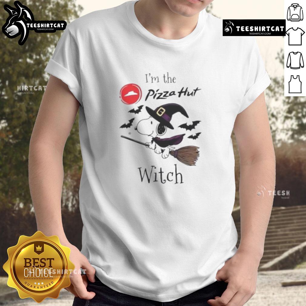 Alt Text: Good Pizza Hut X Snoopy Halloween T-Shirt featuring 'I'M The Witch' design for festive fall celebrations.