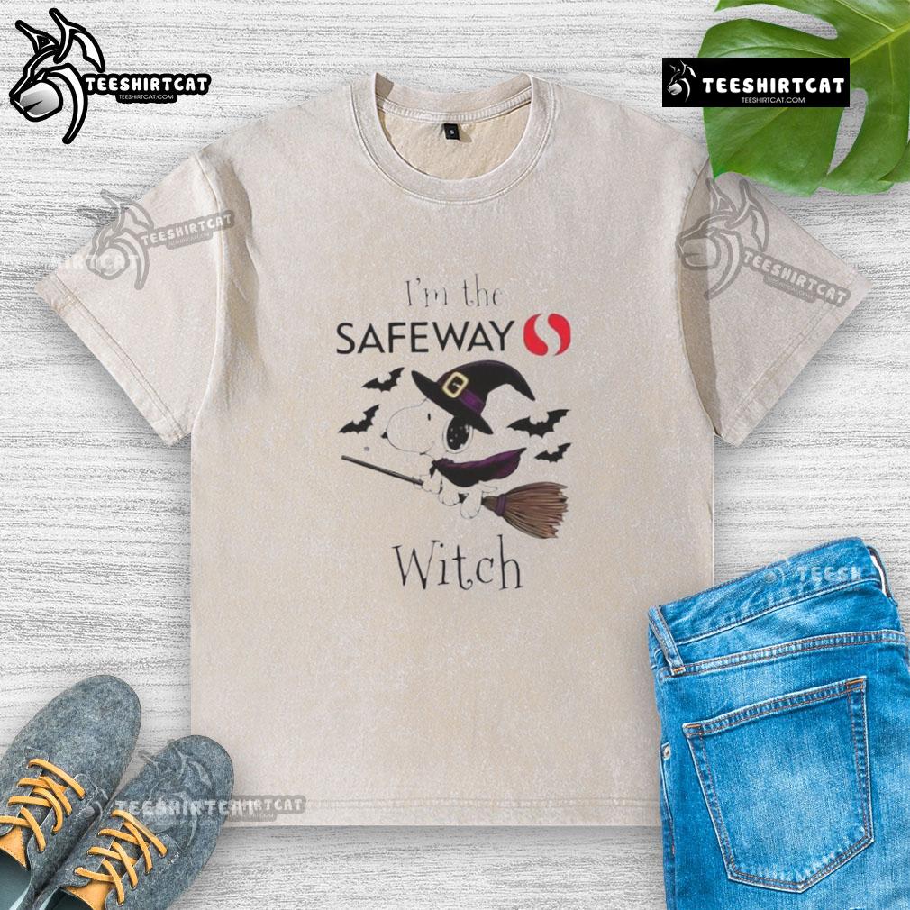 Good Safewa X Snoopy I'm The Witch Halloween washed t-shirt featuring a playful witch design perfect for Halloween festivities.