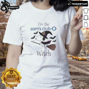 Good Sams Club x Snoopy I'm the Witch Halloween Ladies Tee featuring a playful witch design perfect for Halloween festivities.