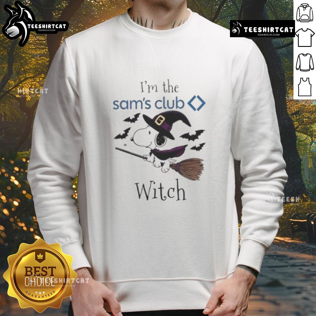 Good Sam's Club X Snoopy Halloween sweatshirt featuring 'I'm the Witch' design, perfect for festive fall celebrations.