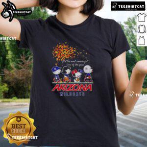 Good Snoopy and Friends X Arizona Wildcats sports team autumn ladies tee, perfect for celebrating the season.