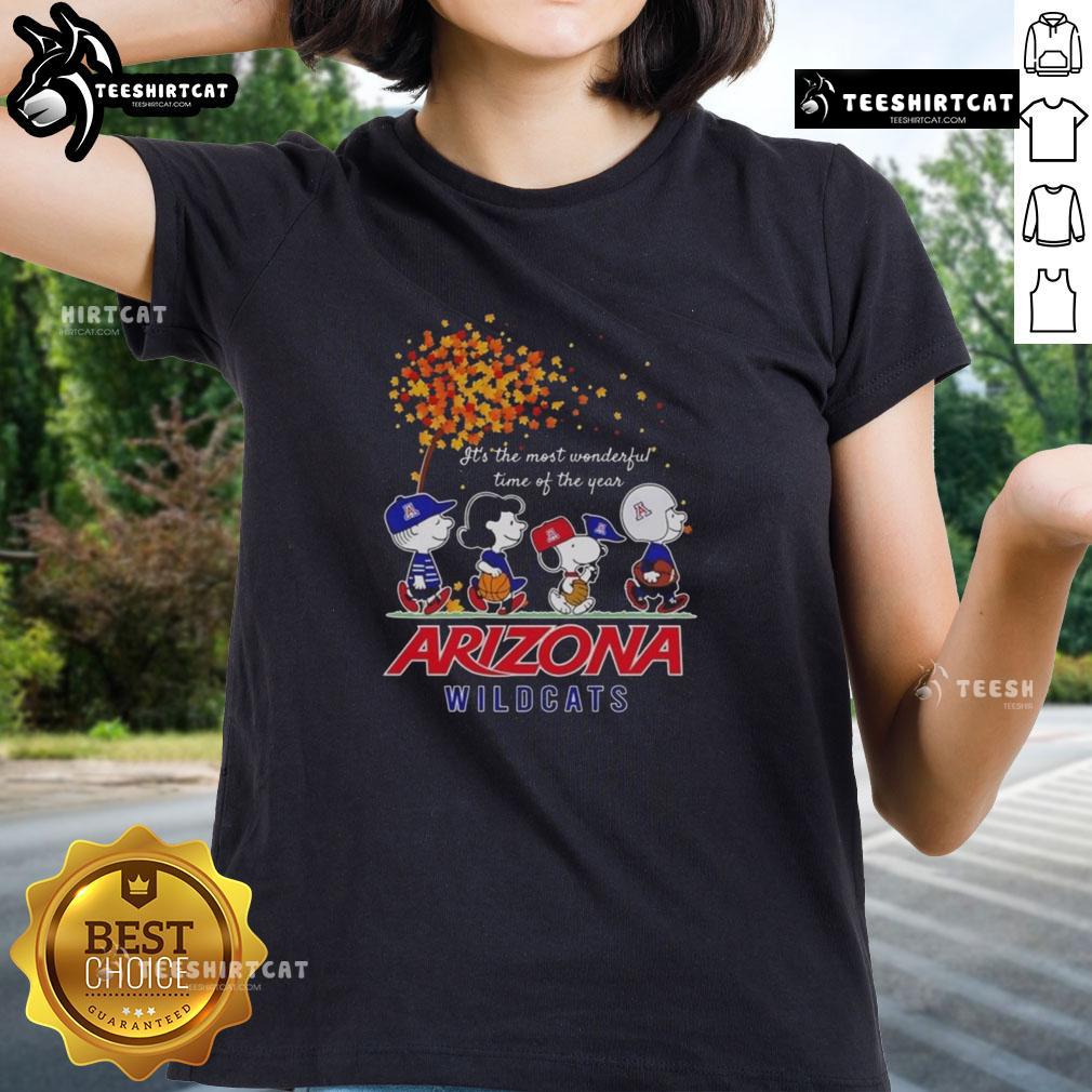 Good Snoopy and Friends X Arizona Wildcats sports team autumn ladies tee, perfect for celebrating the season.