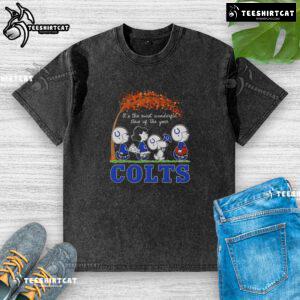 Alt Text: Good Snoopy and Friends X Indianapolis Colts autumn washed t-shirt, perfect for sports fans celebrating the season.