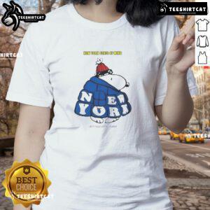 Good Snoopy New York State of Mind City That Never Sleeps ladies tee featuring a playful Snoopy design in vibrant colors.