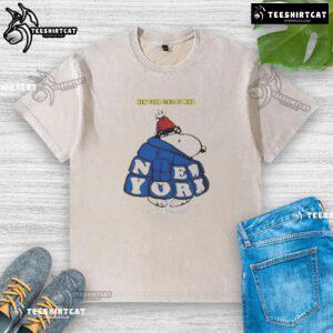 Good Snoopy New York State of Mind washed t-shirt featuring Snoopy in a vibrant cityscape, perfect for fans of the Big Apple.