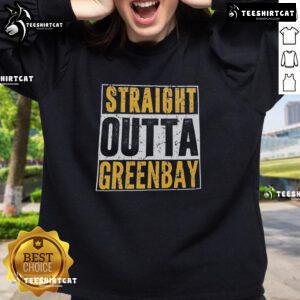 Alt Text: Good Straight Outta Green Bay Packers sweatshirt in vibrant green with bold logo, perfect for fans and casual wear.