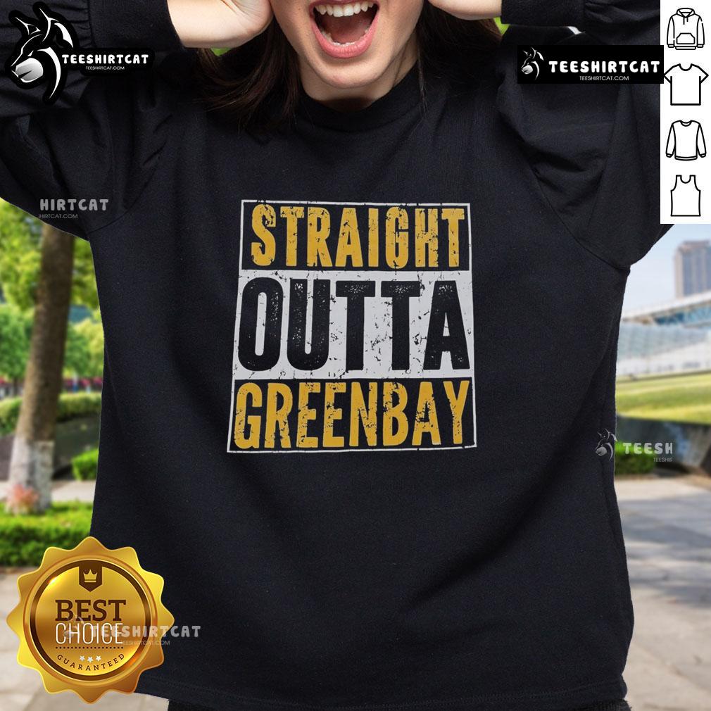 Alt Text: Good Straight Outta Green Bay Packers sweatshirt in vibrant green with bold logo, perfect for fans and casual wear.