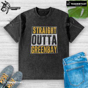 Alt Text: Good Straight Outta Green Bay Packers washed t-shirt featuring bold team logo and casual style for fans.