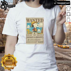 Good Wanted Dead or Alive Mokey D. Snoopy Marine Ladies Tee featuring vibrant graphics and stylish design.