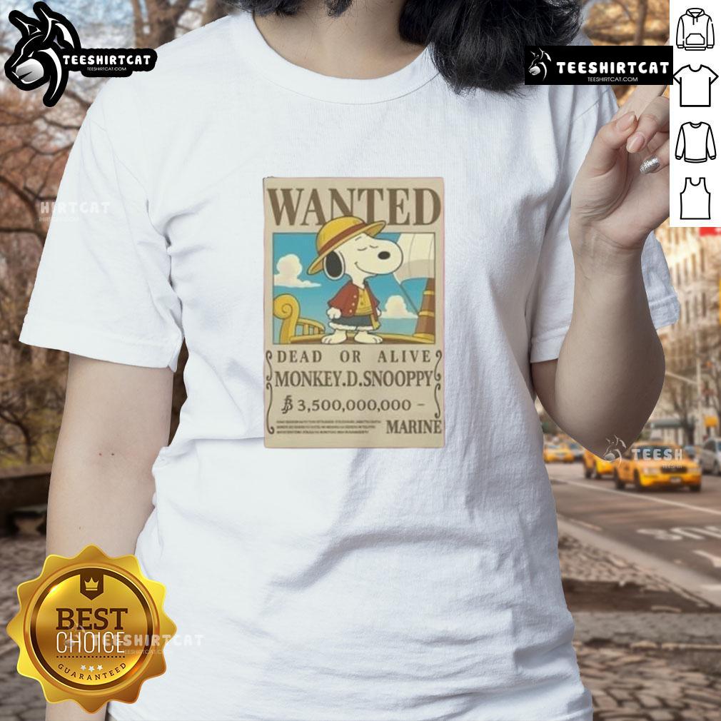 Good Wanted Dead or Alive Mokey D. Snoopy Marine Ladies Tee featuring vibrant graphics and stylish design.