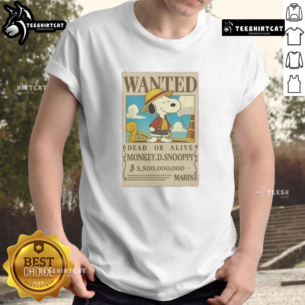 Good Wanted Dead Or Alive Monkey D. Snoopy T-Shirt featuring a 3,500,000,000 bounty design, perfect for One Piece fans.