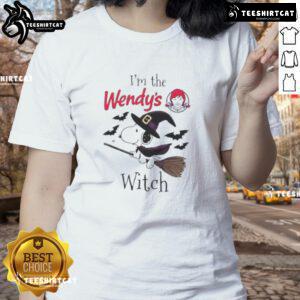 Good Wendy's x Snoopy I'm the Witch Halloween ladies tee featuring a fun design perfect for festive celebrations.