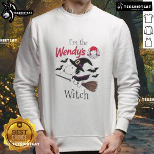 Good Wendy's x Snoopy I'm the Witch Halloween sweatshirt featuring vibrant graphics for festive fall fashion.