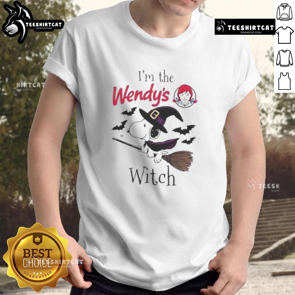 Alt Text: Good Wendy's x Snoopy I'm the Witch Halloween T-Shirt featuring playful designs for festive spooky fun.
