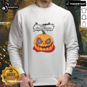 Happy Halloween Scary Pumpkin Horror Sweatshirt featuring a spooky pumpkin design for festive fall fashion.