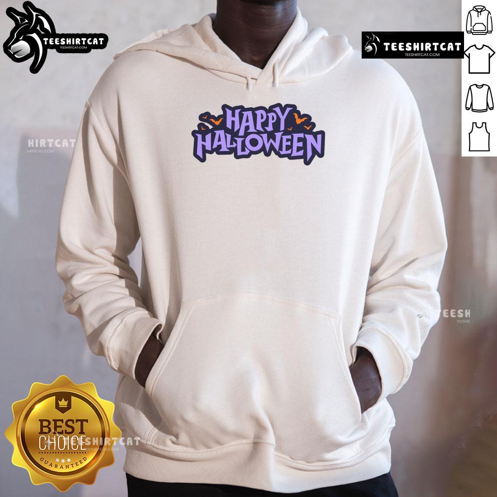 Happy Halloween spooky bats graphic hoodie featuring playful bat designs for festive fall fashion.