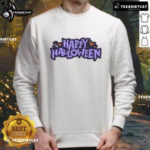 Happy Halloween spooky bats graphic sweatshirt featuring playful bat designs perfect for festive fall celebrations.