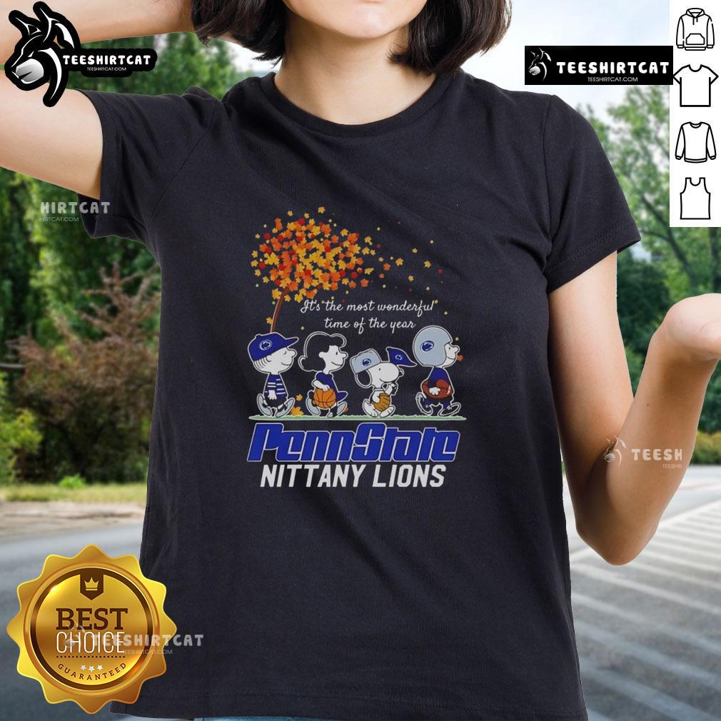 Happy Snoopy and friends in Penn State Nittany Lions autumn tee, celebrating the most wonderful time of the year.