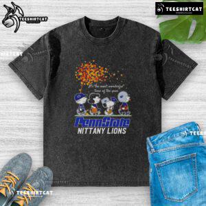 Happy Snoopy and friends in Penn State Nittany Lions autumn t-shirt, celebrating the most wonderful time of the year.