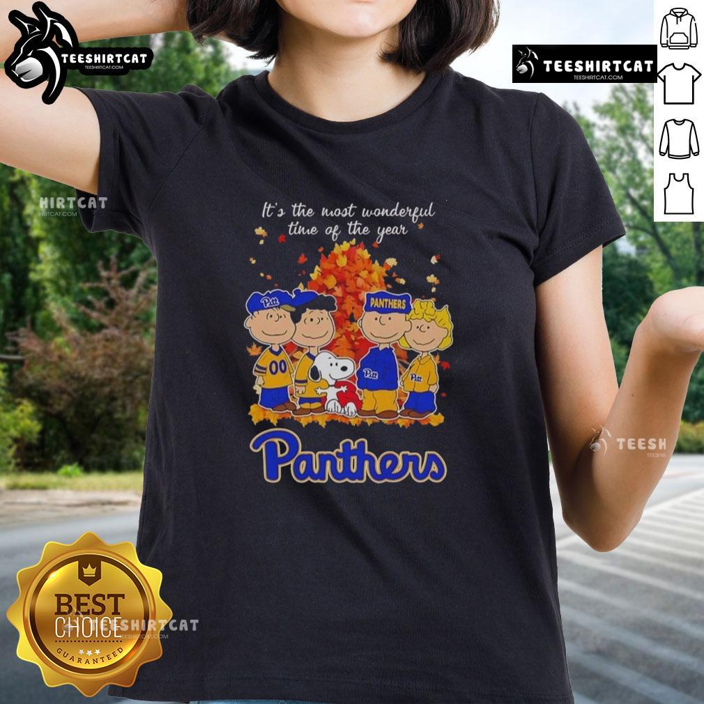 Happy Snoopy and friends celebrate autumn in Pitt Panthers tee, perfect for the most wonderful time of the year.