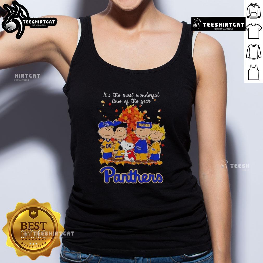 Happy Snoopy and friends in Pitt Panthers autumn tank top celebrating the most wonderful time of the year.