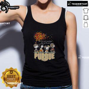 Happy Snoopy and friends in Purdue sports team gear on a tank top, celebrating autumn as the most wonderful time of the year.