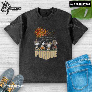 Happy Snoopy and friends in Purdue sports team autumn t-shirt, celebrating the most wonderful time of the year.