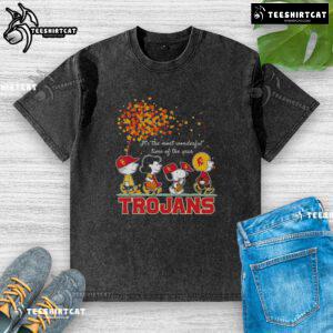 Happy Snoopy and Friends Trojans sports team autumn washed t-shirt, celebrating the most wonderful time of the year.