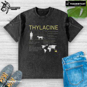 Vintage washed t-shirt featuring the extinct Thylacine, also known as the Tasmanian Tiger, in a stylish design.