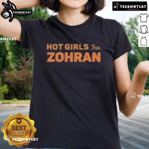 Stylish hot girls modeling Zohran ladies tee in vibrant colors, showcasing trendy fashion and confidence.