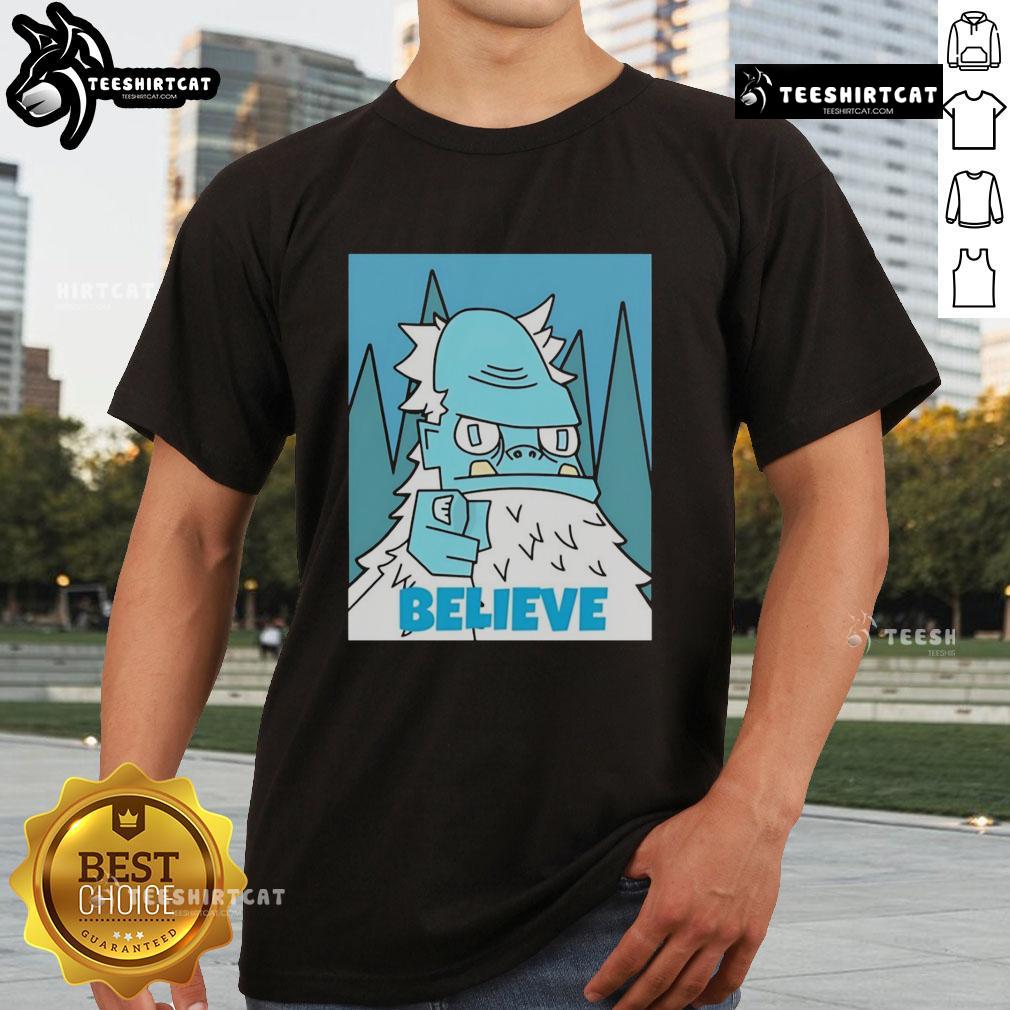 Nice Abominable Snowman Believe T-Shirt featuring a cheerful snowman design, perfect for winter fashion and holiday spirit.