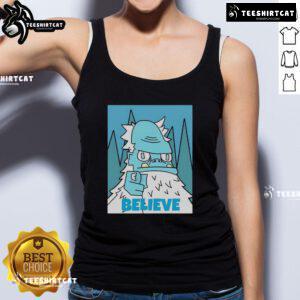 Nice Abominable Snowman Believe tank top featuring a playful snowman graphic on a stylish summer tee.