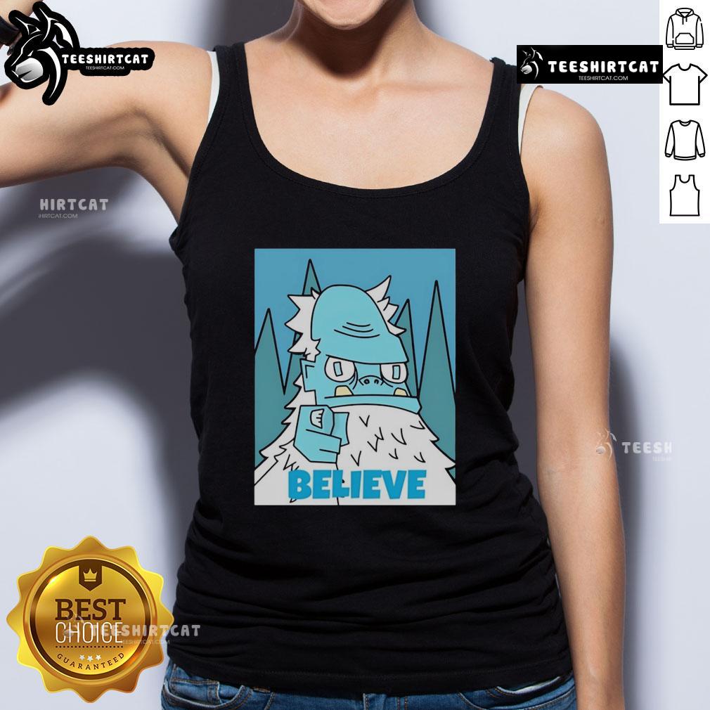 Nice Abominable Snowman Believe tank top featuring a playful snowman graphic on a stylish summer tee.