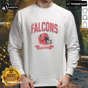 Alt Text: Distressed vintage sweatshirt featuring a Nice Atlanta Falcons football helmet design, perfect for fans.